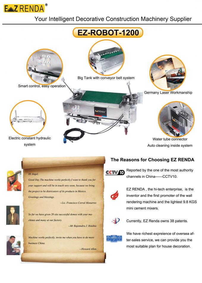 Auto Cleanning System Wall Cement Mortar Rendering Machine High Speed 600 - 750m2 / Day